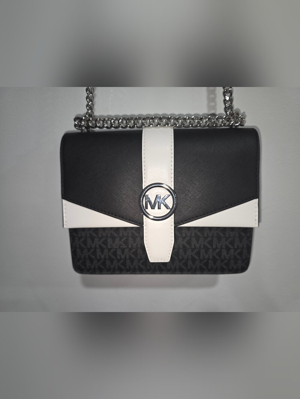 Michael Kors Black and White Greenwich Crossbody Bag